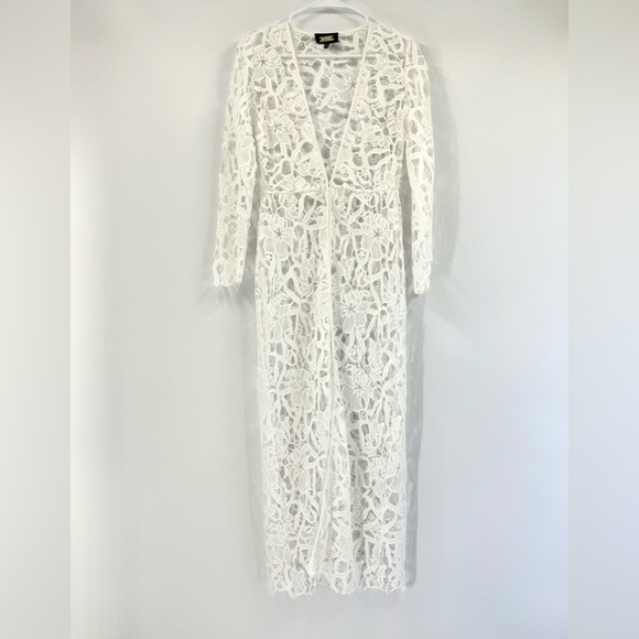 Alexia Admor Crochet Lace Beach Cover-Up Long Maxi Dress, White, Size XS - Picture 4 of 9